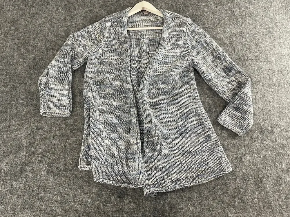 J Jill Sweater Womens Large Cardigan Blue Open Front Pullover Cotton N103